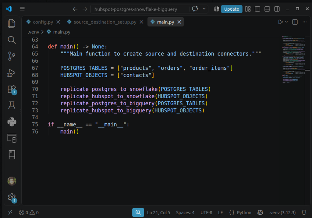 main function that acts as the orchestrator in Airbyte