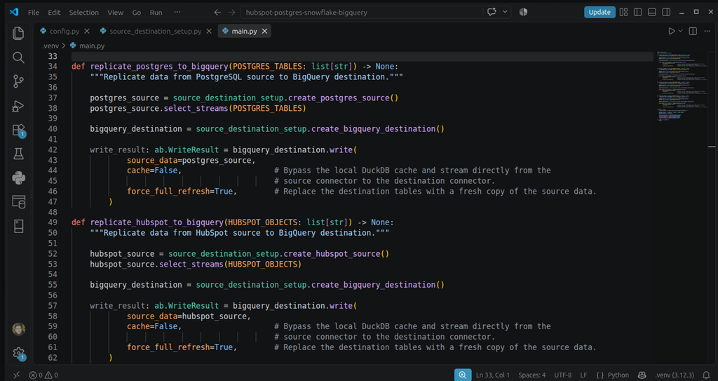 replication code from PostgreSQL to BigQuery in Airbyte