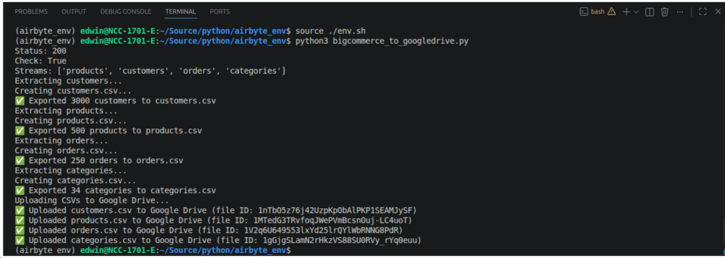 Google Drive API to write the CSV files to a designated folder ID in Google Drive