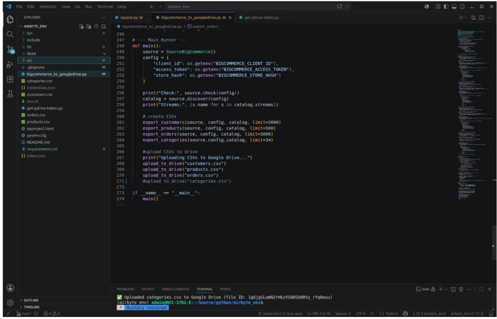 flow of my export code using PyAirbyte