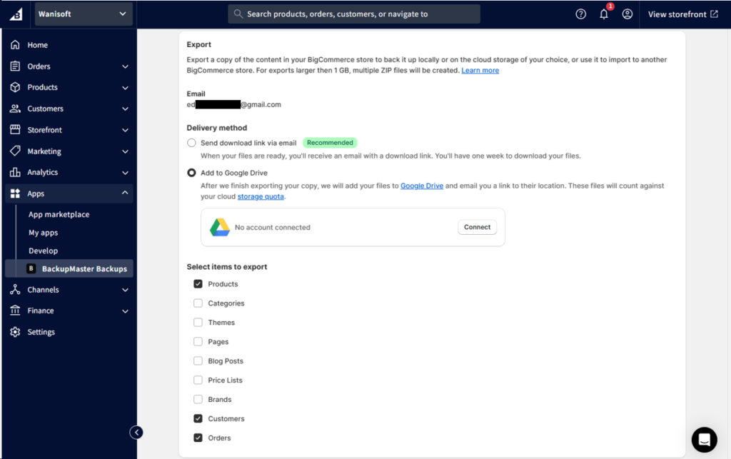 BackupMaster Export to Google Drive