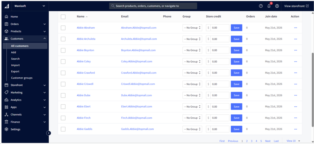 BigCommerce customer list