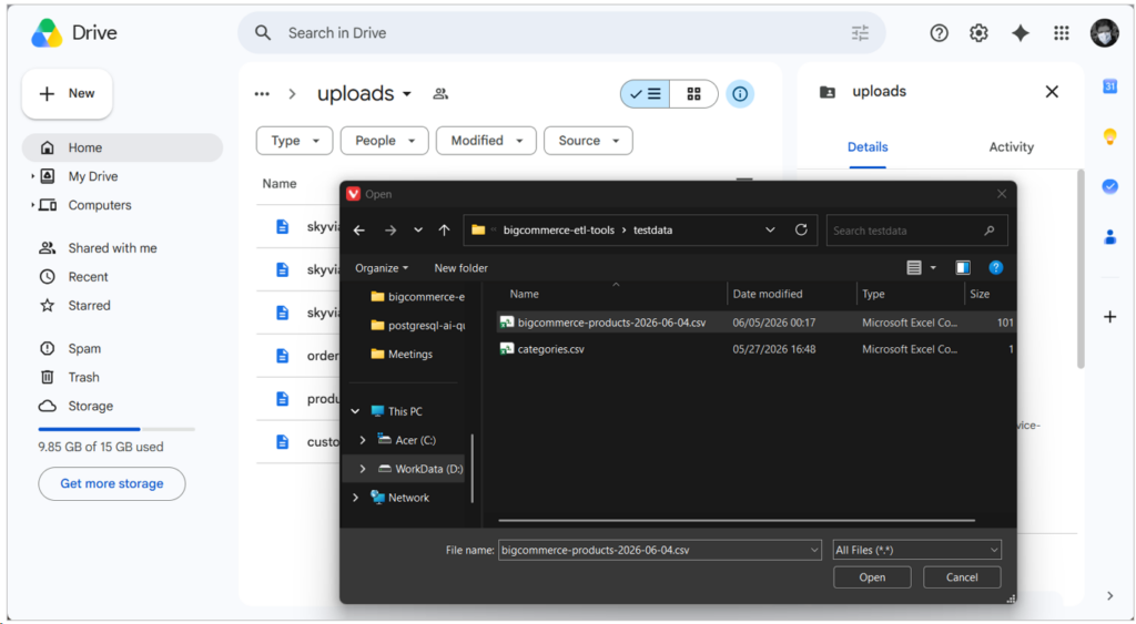 Export Files from BigCommerce to Google Drive Manually