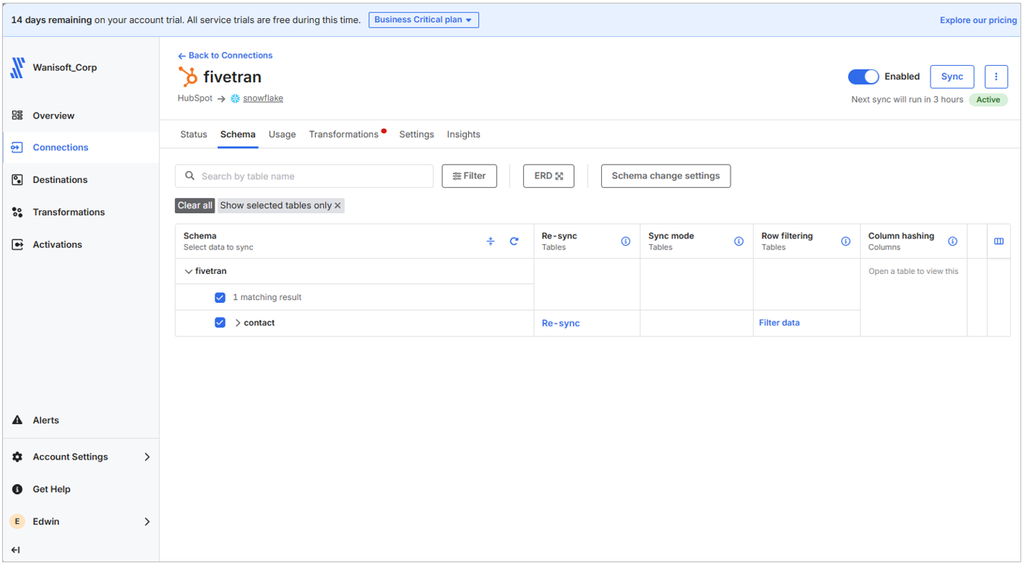 Including Tables in the Pipeline in Fivetran