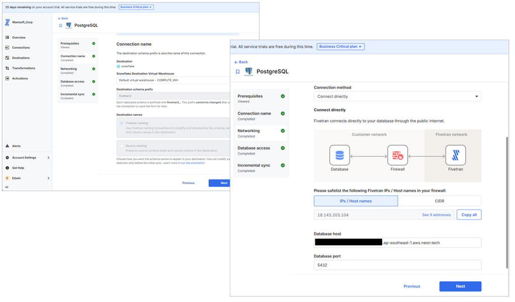 PostgreSQL connection in Fivetran
