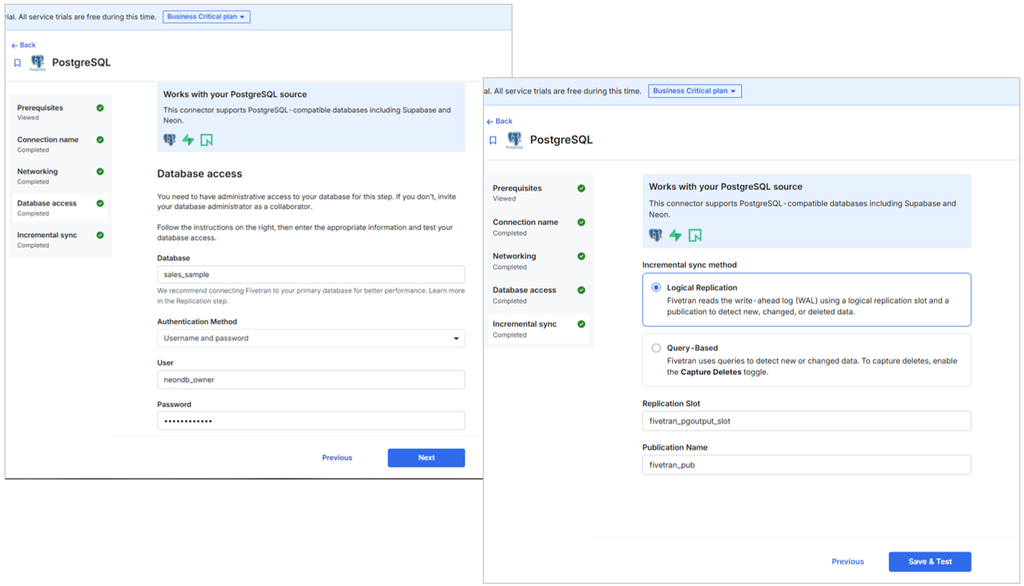 PostgreSQL connection in Fivetran