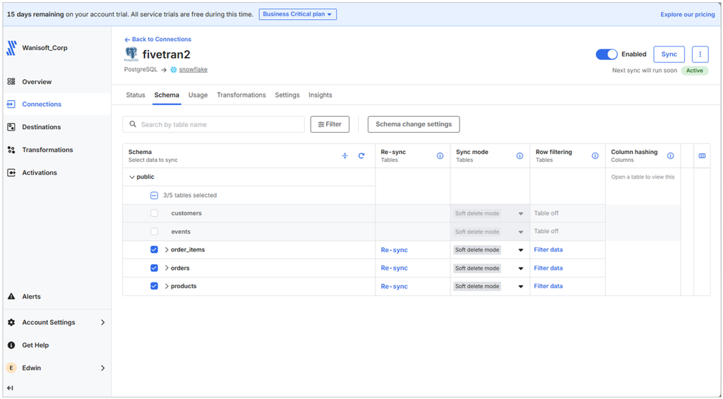 Schema change settings in Fivetran