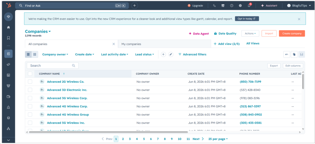 Sample HubSpot Companies