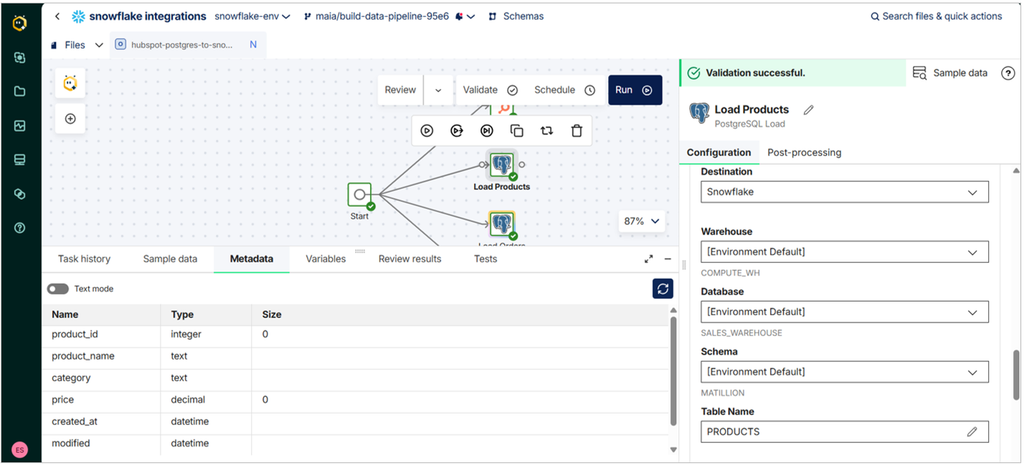 Matillion pipeline setup: defining the target table name