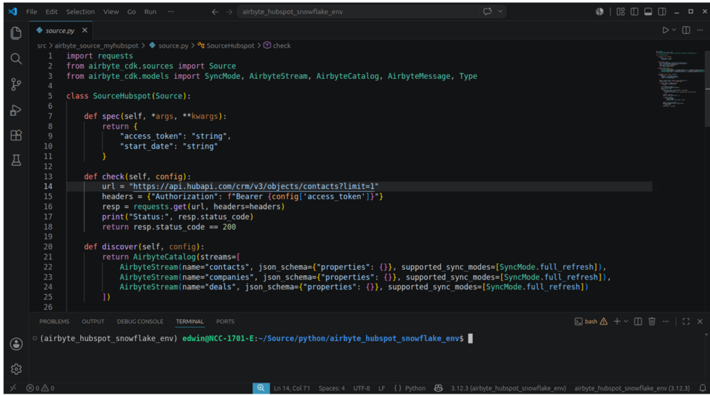 The Custom HubSpot Connector inside the Python project.