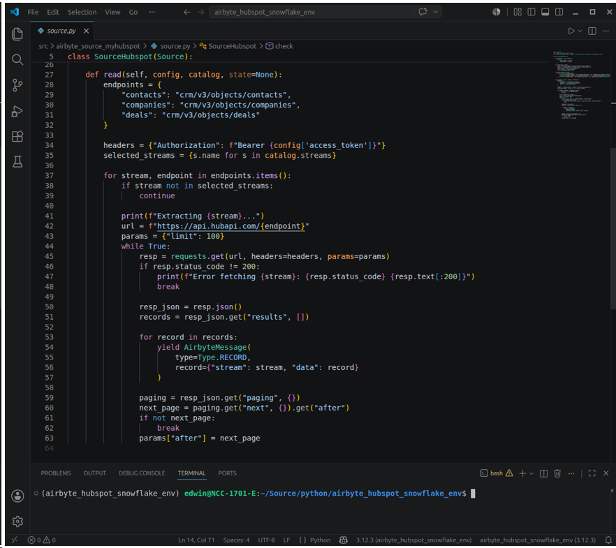 The Custom HubSpot Connector inside the Python project.