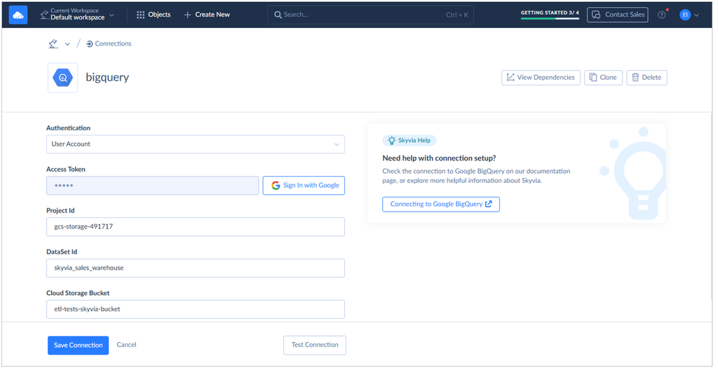 BigQuery connection in Skyvia