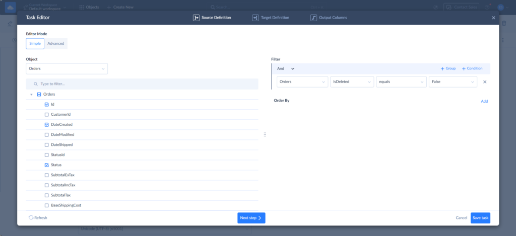 Skyvia Task Editor