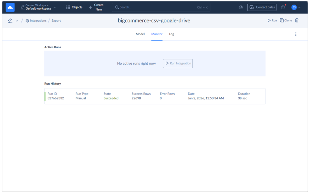 Skyvia BigCommerce CSV Export Google Drive monitoring story
