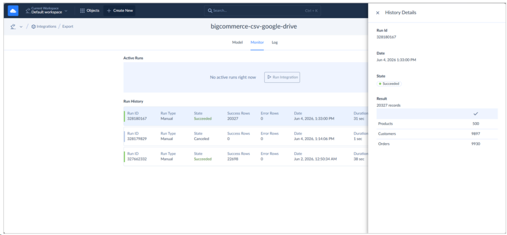Skyvia export history