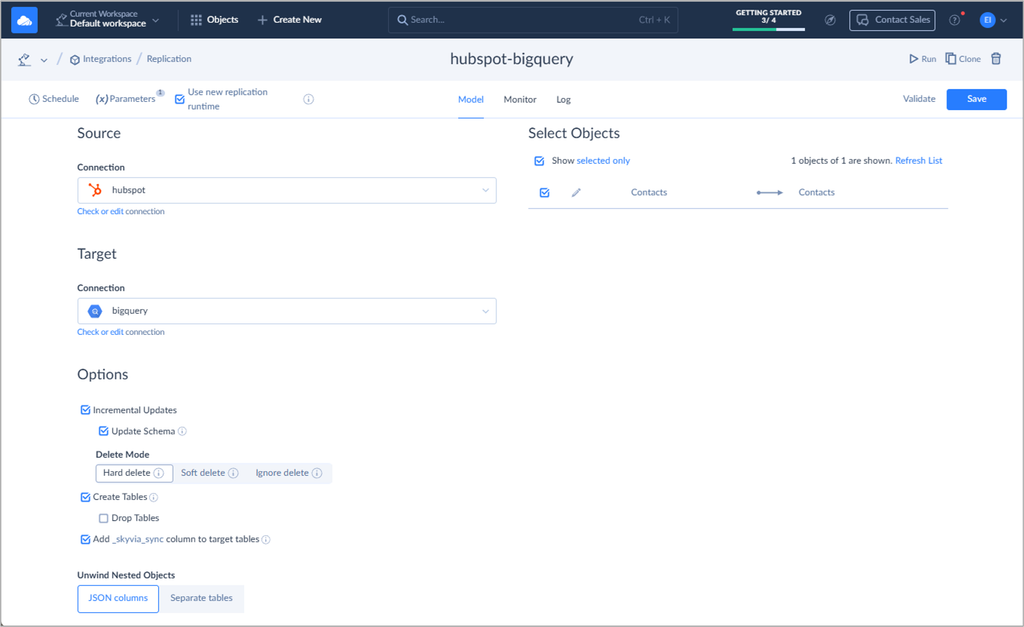 HubSpot to BigQuery replication in Skyvia