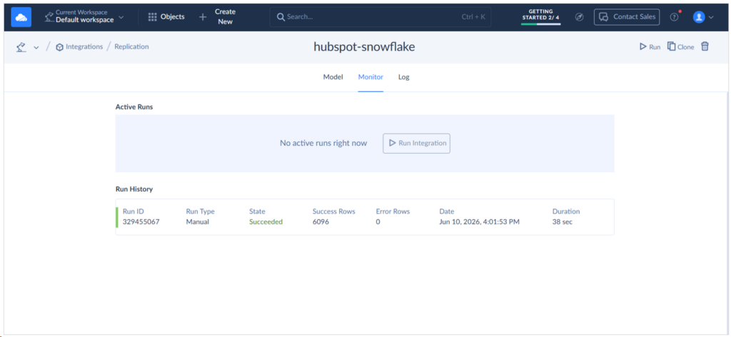 HubSpot to Snowflake Integration logs