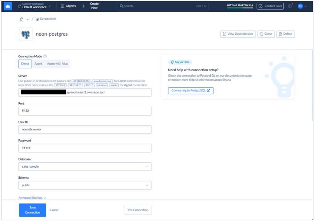 PostgreSQL connection in Skyvia