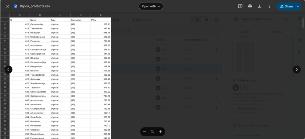 Skyvia CSV export