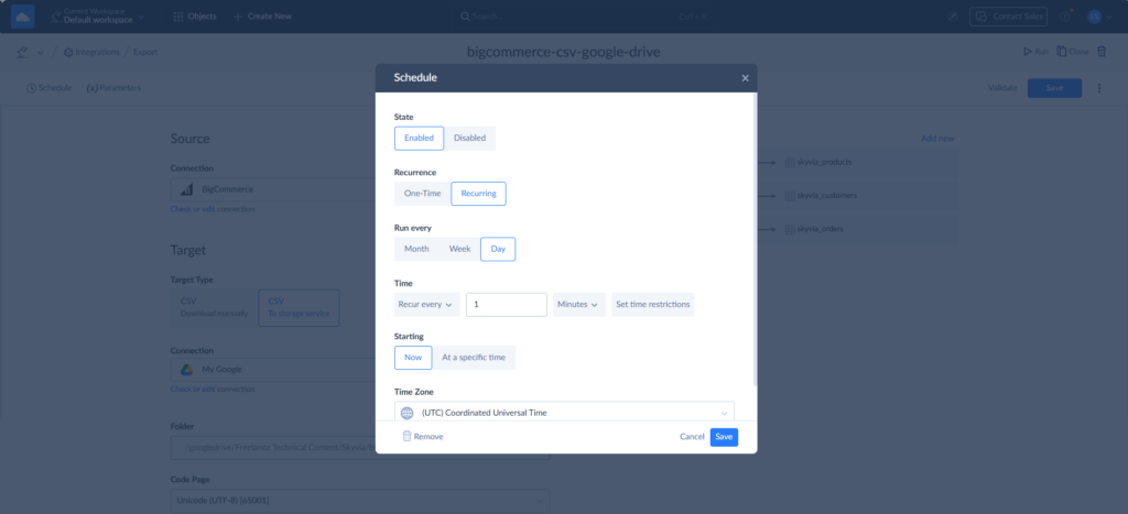 Skyvia scheduling