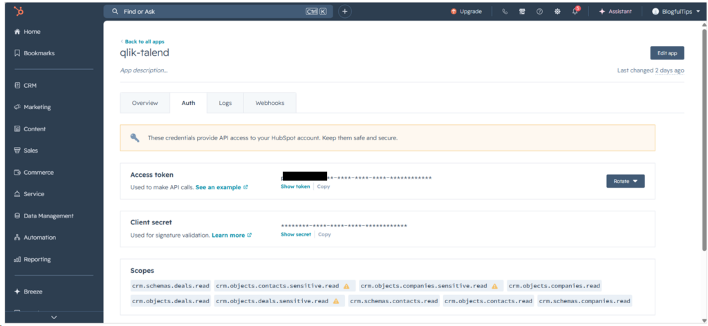 Private app for Talend