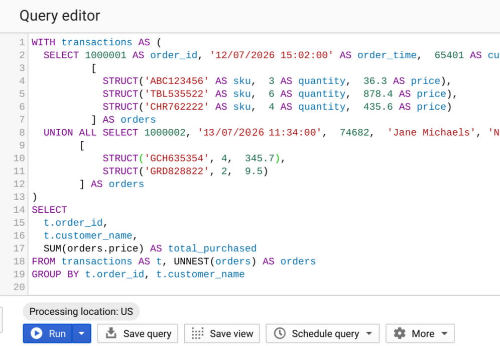 BigQuery SQL interface