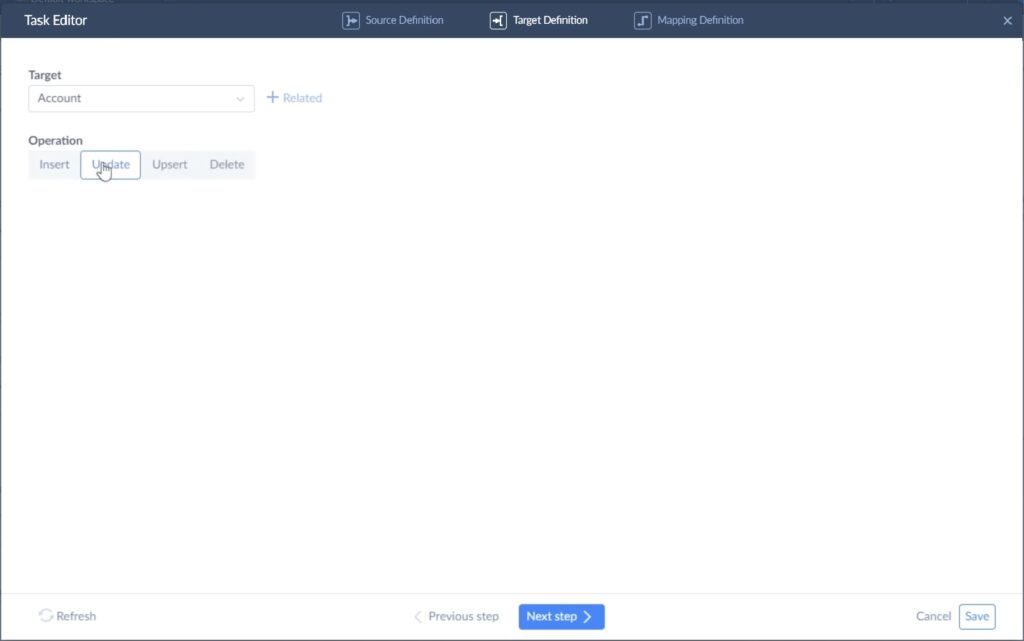 How to define a target for Import in Skyvia Target Definition in Skyvia