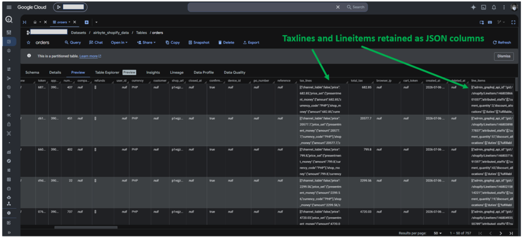 JSON columns