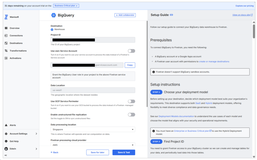 Fivetran Google BigQuery connector