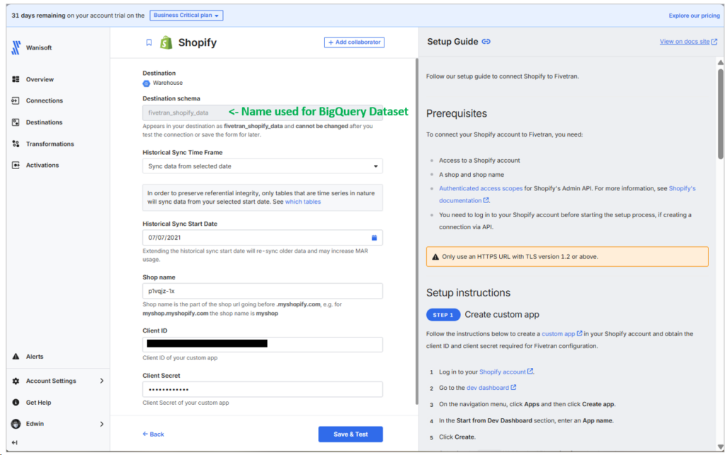 Fivetran Shopify connector