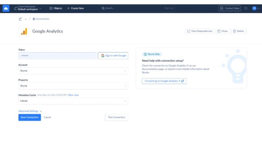kyvia Google Analytics to BigQuery pipeline setup with schema settings and BigQuery destinatio.