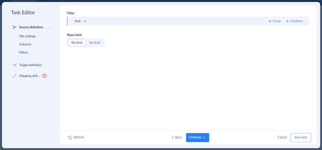 Source definition - filters in Skyvia for SharePoint to HubSpot integration