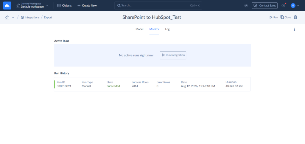 SharePoint to HubSpot Monitor Log in Skyvia