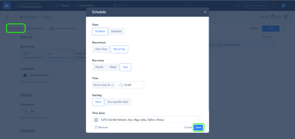 How to schedule an integration in Skyvia