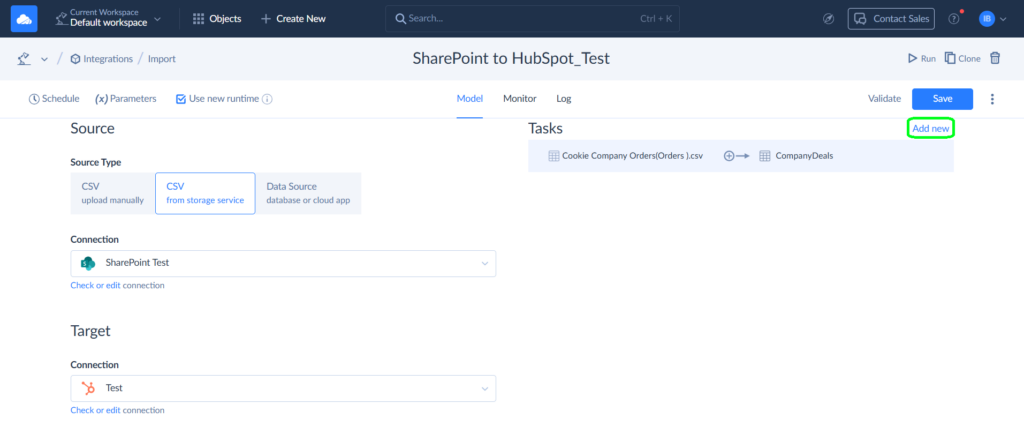 SharePoint to HubSpot Import Model in Skyvia