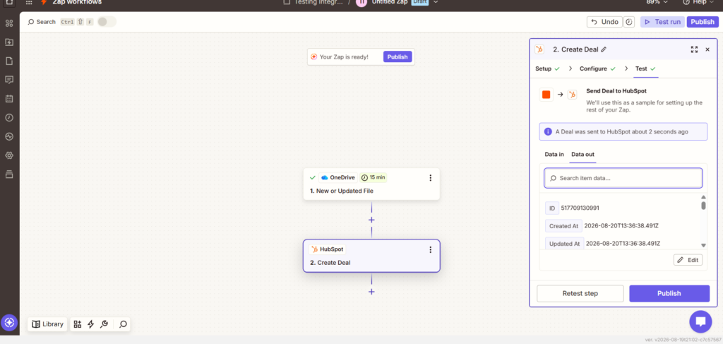 OneDrive to HubSpot Integration in Zapier