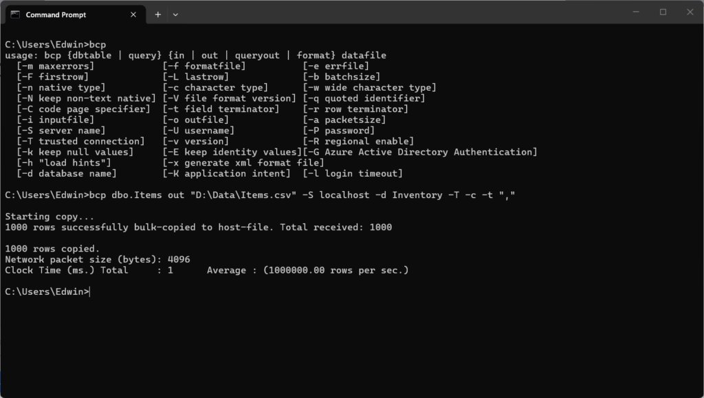 preview of the data in the Terminal
