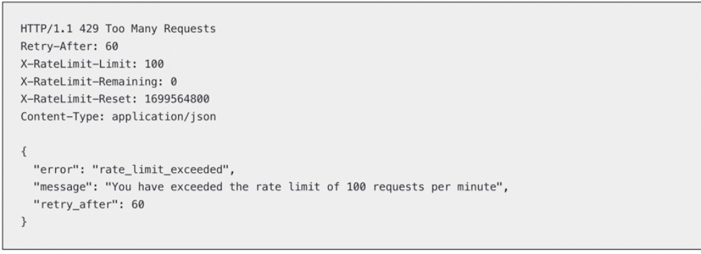 HTTP 429 Too Many Requests response showing rate limit exceeded error during API-based data migration.