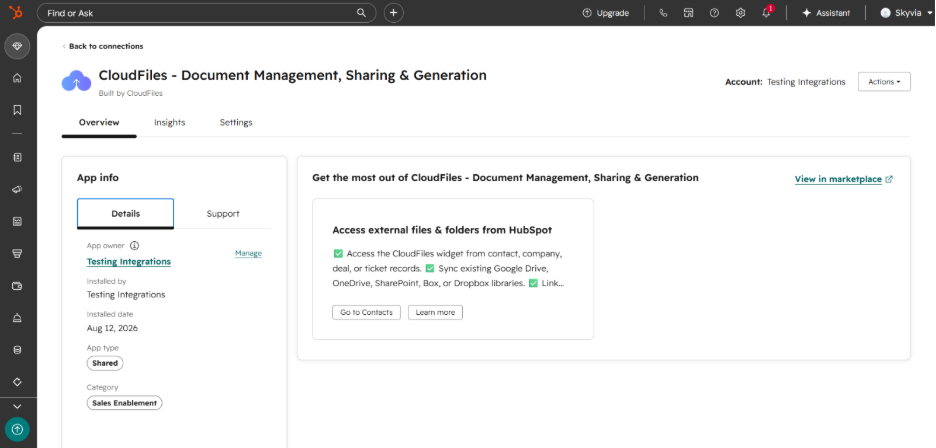 How to connect CloudFiles to HubSpot