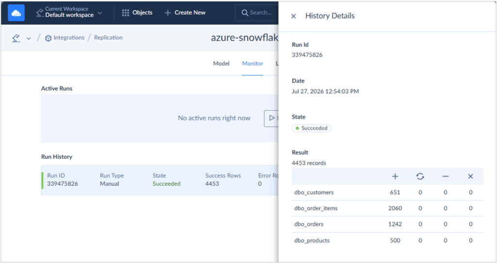 runtime results for Azure Snowflake