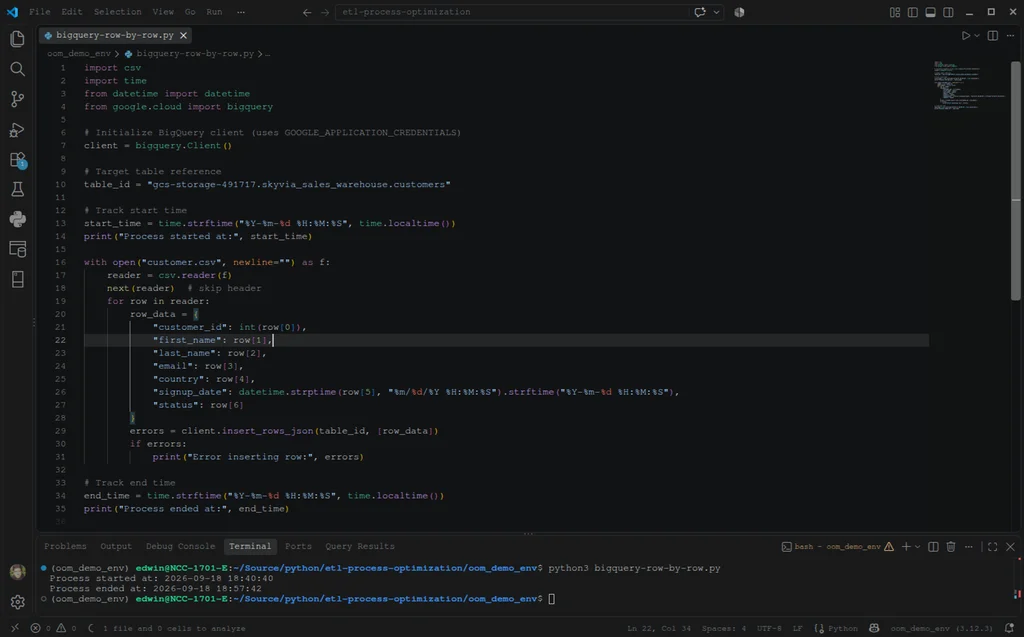 Python BigQuery row-by-row