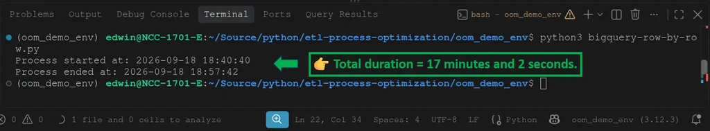 Python BigQuery row-by-row run results