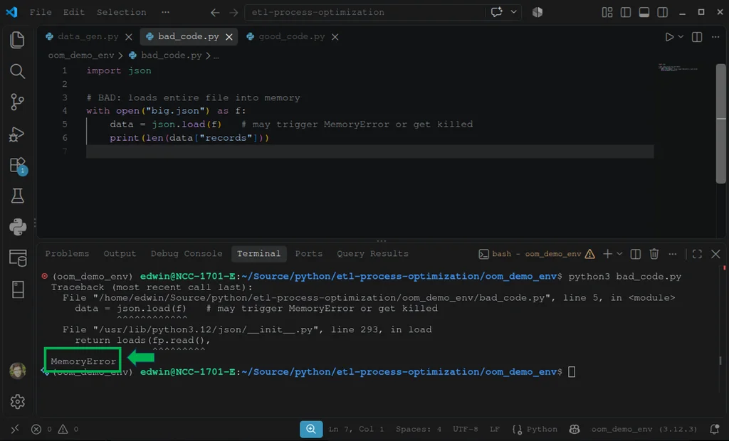 Python OOM test - Memory Error