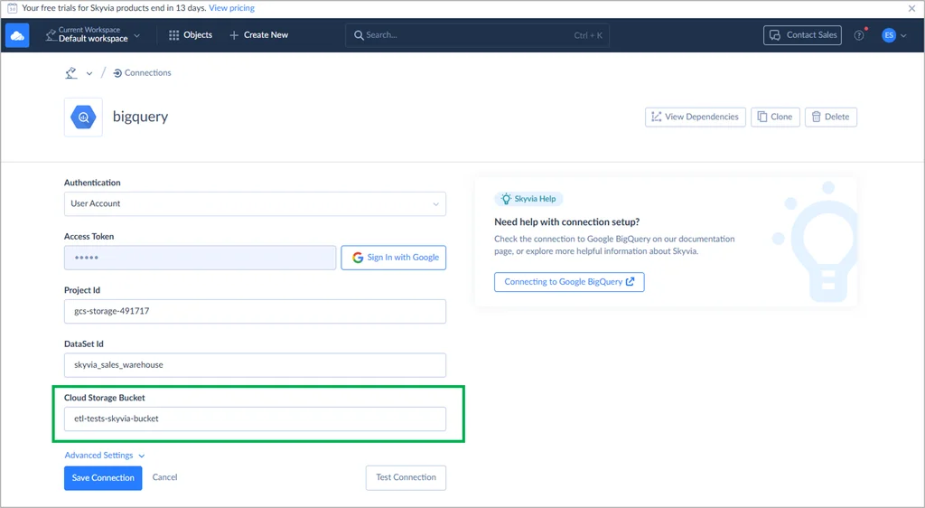 BigQuery Connection in Skyvia