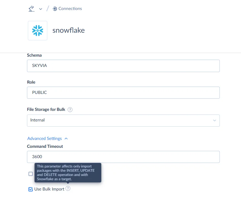 Snowflake connection in Skyvia
