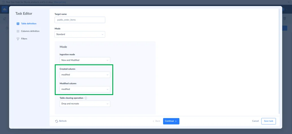 Skyvia Replication Task Editor