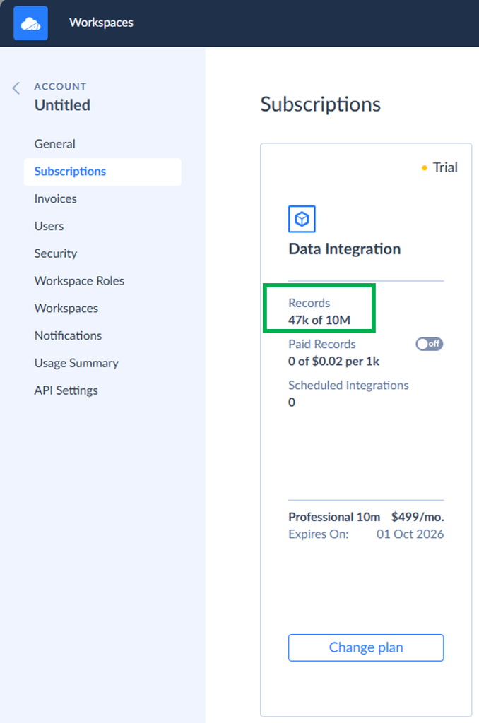 How to check row consumption in Skyvia