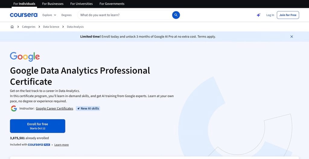 Google Data Analytics Professional Certificate, via Coursera