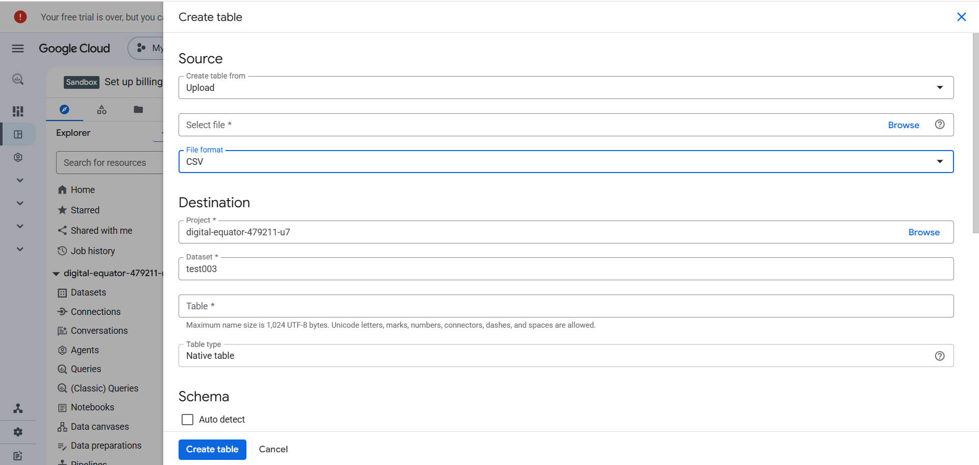 CSV Import in Google BigQuery
