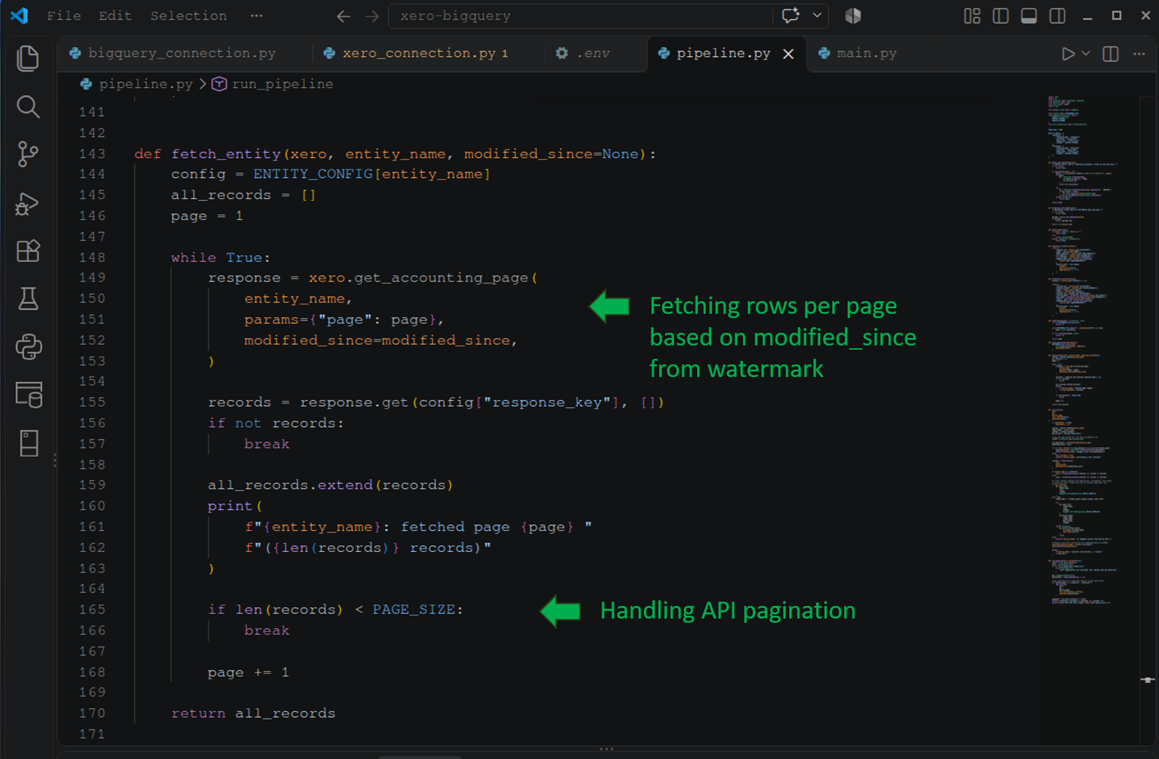 Handling API pagination and retrieving records per page based on a watermark.